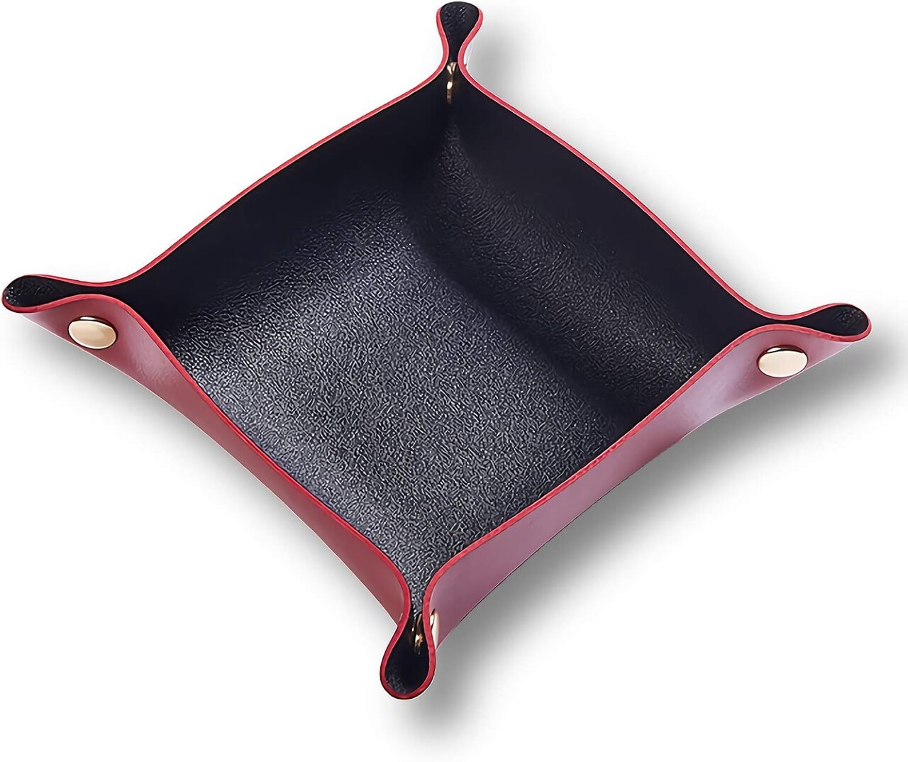 Leather Valet Tray for Men & Women – Small Jewelry Catchall, Desktop & Nightstand Organizer, Portable Travel Key Tray for Entryway, Watches, and Small Items (Red & Black)